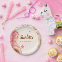 Pink- und Gold-Meerjungfrau-Geburtstag Pappteller