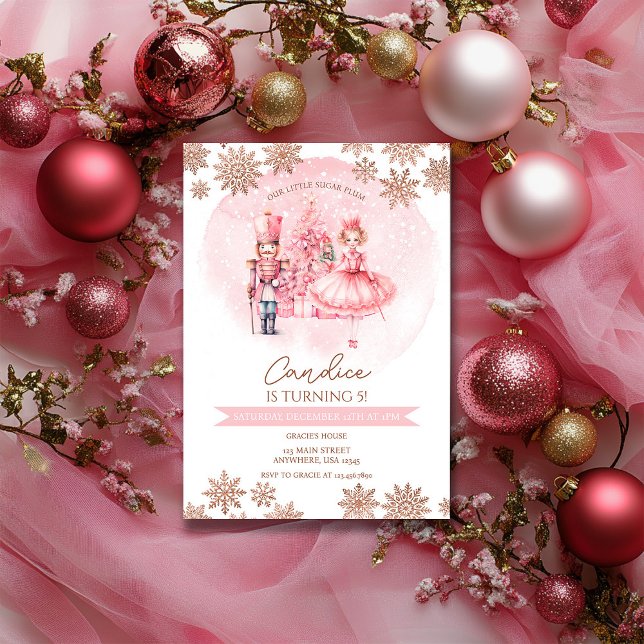 Pink und Gold Nutcracker Birthday Sugum Pflaume Fa Einladung (Von Creator hochgeladen)