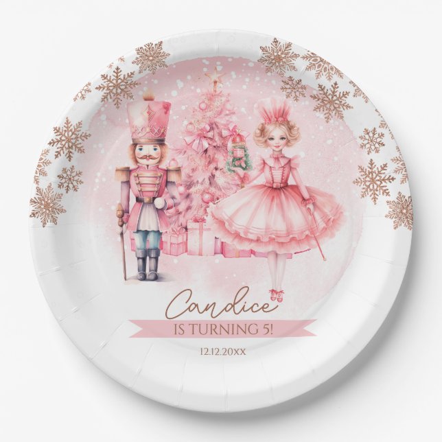 Pink und Gold Nutcracker Birthday Sugum Pflaume Fa Pappteller (Vorderseite)