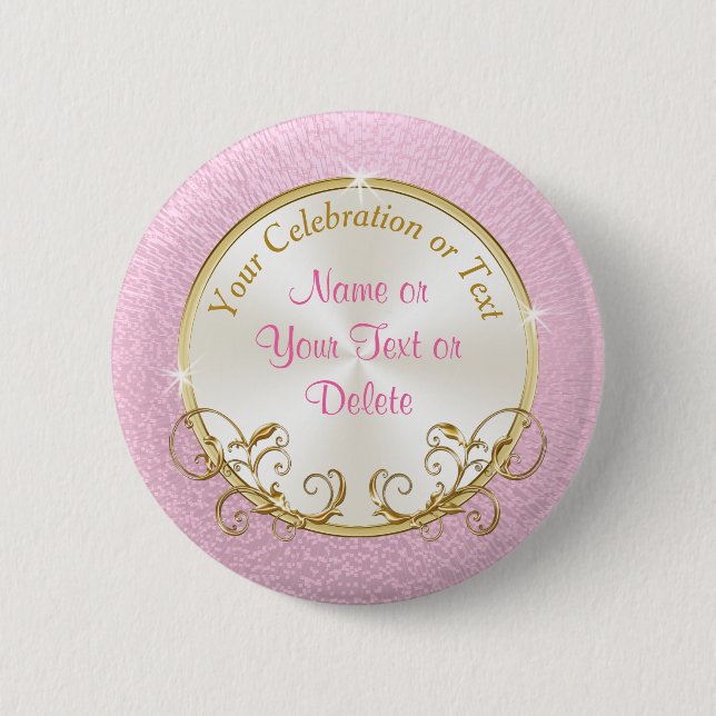 Pink und Gold Personalisierte Baby Dusche Button (Vorderseite)