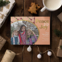 Pink und Gold Poinsettia Foto Flat Holiday Card