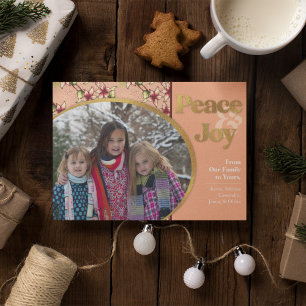 Pink und Gold Poinsettia Foto Flat Holiday Card Feiertagskarte