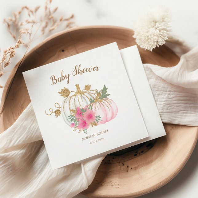 Pink und Gold Pumpkin Blumendusche Serviette (Von Creator hochgeladen)