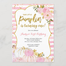 Pink und Gold Pumpkin Erster Geburtstag Einladung