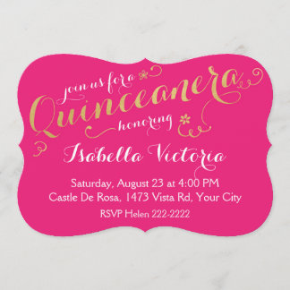 Pink und Gold Script Quinceanera Einladung