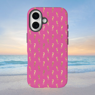 Pink und Gold Seepferd Wiederholungsmuster iPhone 16 Hülle