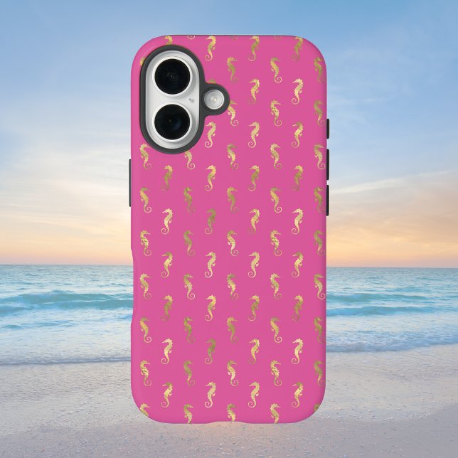 Pink und Gold Seepferd Wiederholungsmuster Case-Mate iPhone Hülle (Von Creator hochgeladen)