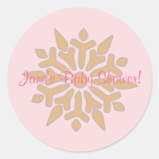 Pink und Gold Snowflake Babydusche Aufkleber (Vorderseite)