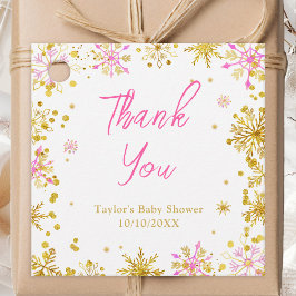 Pink und Gold Snowflakes Baby Dusche Danke Geschenkanhänger