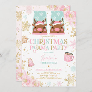 Pink und Gold Weihnachten Pajama Geburtstagsparty Einladung
