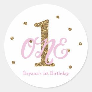 Pink- und Goldpartygeschenke für Mädchen zum 1. Ge Runder Aufkleber