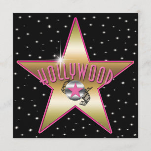 Pink- und Goldstern Hollywood Glitzernde Einladung