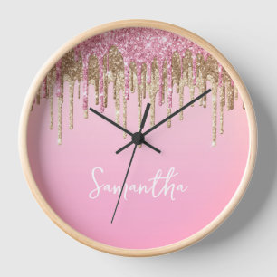 Pink- und Goldtropfenglitter Glam-Name Uhr