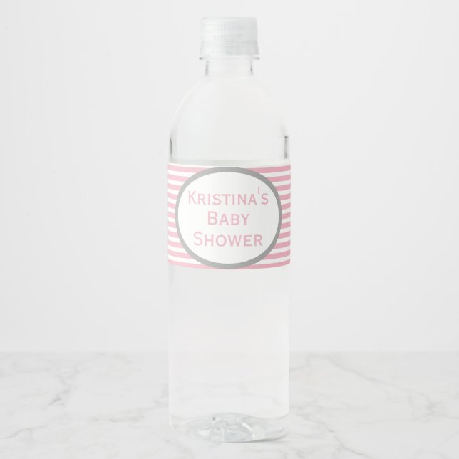 Pink und Grau Baby Dusche Wasserflasche Etikett (Vorderseite)