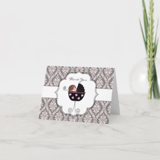 Pink und Grau Damask Baby Danke an die Karten