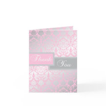 Pink und Grau Damask Danke Karte