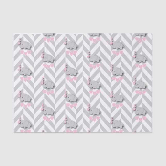 Pink und Grau Elephant Baby Dusche Seidenpapier (Vorderseite)