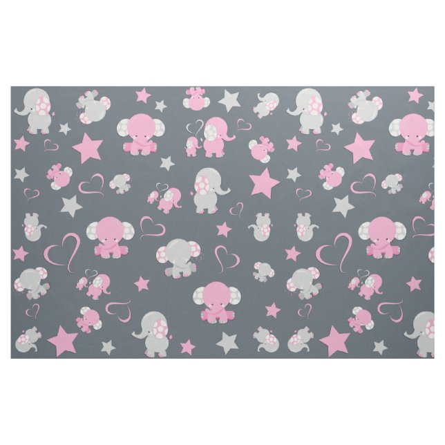Pink und Grau Elephant Muster drucken Stoff (Fat Quarter (45,7 x 55,9 cm))
