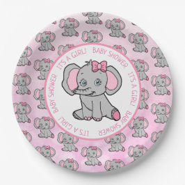 Pink und Grau Elephant Themed Baby Dusche Pappteller
