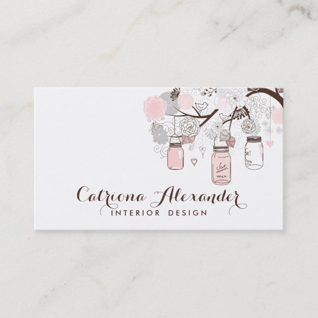 Pink und Grau Mason Jars Business Card Visitenkarte (Vorderseite)