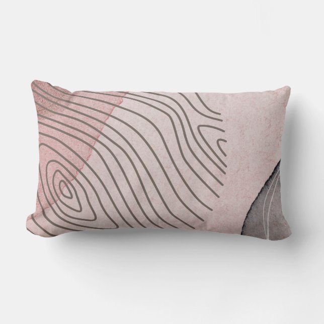 Pink und Grau Moderne Linien Boho Lumbar Pillow Lendenkissen (Vorderseite)