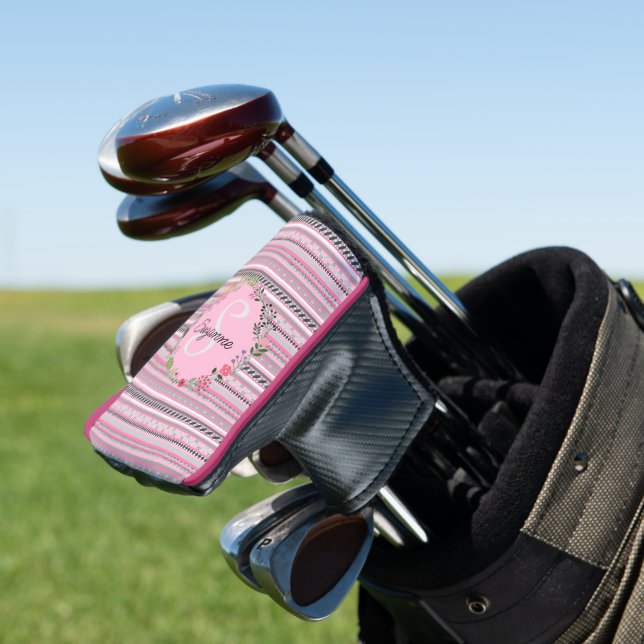 Pink und Grau Muster Streifen, Blume, Personalisie Golf Headcover (In Situ)