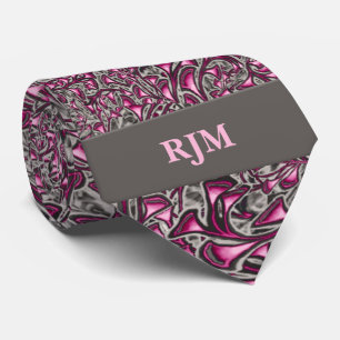 Pink und Grau Paisley mit Monogramm für Ihn Krawatte