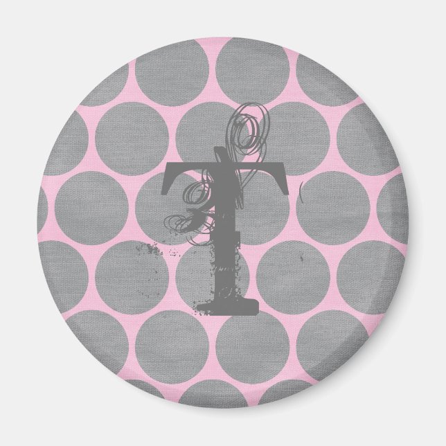 Pink und Grau Polka Dot Texturierte Muster Magnet (Vorne)