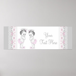 Pink und Grau Twin Baby Girl Princess Poster