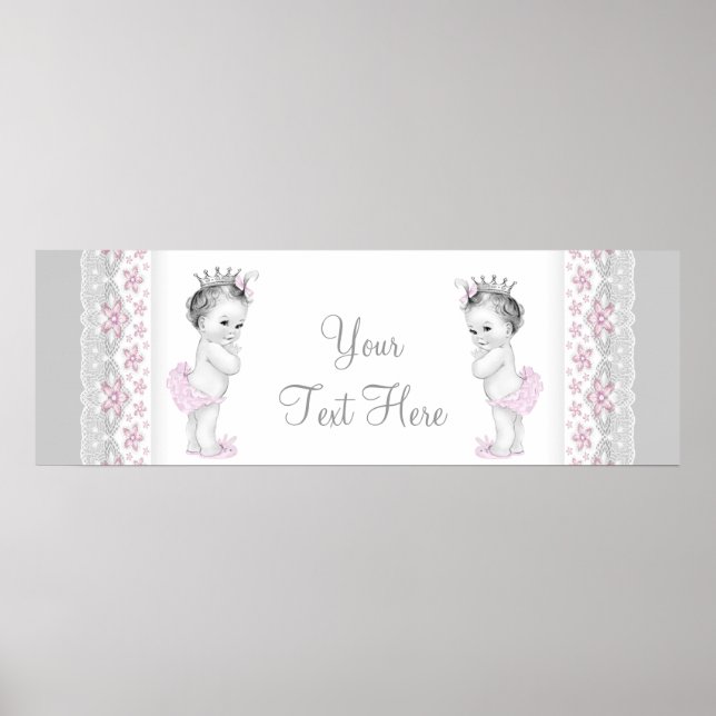 Pink und Grau Twin Baby Girl Princess Poster (Vorne)