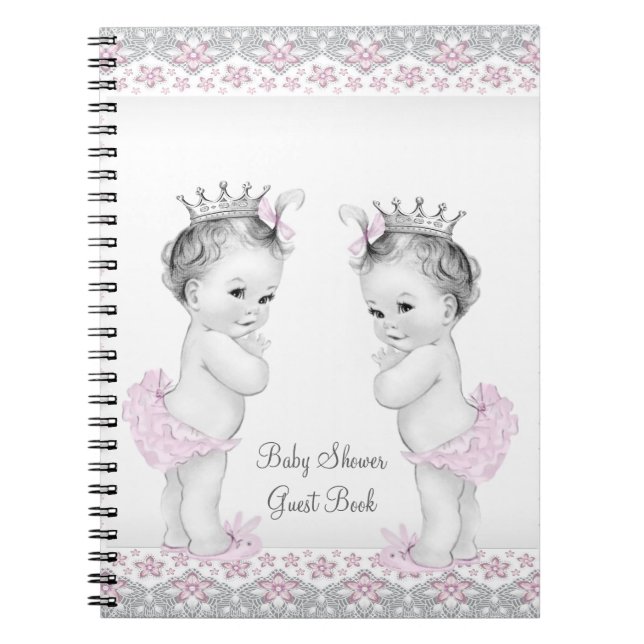 Pink und Grau Twins Baby Showbook Notizblock (Vorderseite)