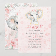 Pink und Grau Wasserfarbe Elephant Girl Baby Dusch
