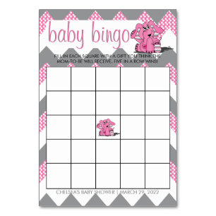 Pink und Grau Zickzack Elephant Baby Shower Bingo Tischnummer