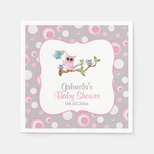 Pink und Gray Baby Owl Babydusche Theme Serviette