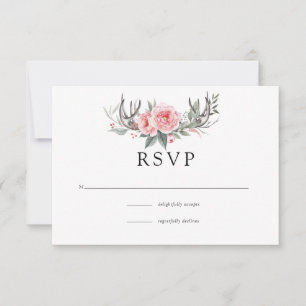 Pink und Gray Boho Blumenhochzeit RSVP Karte