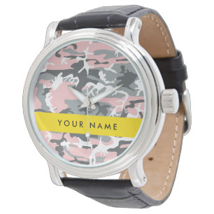 Pink und Gray Camouflage Ihr Name personalisieren Armbanduhr
