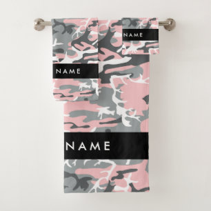 Pink und Gray Camouflage Ihr Name personalisieren Badhandtuch Set