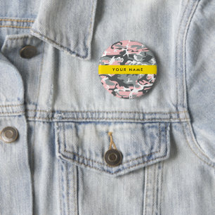 Pink und Gray Camouflage Ihr Name personalisieren Button