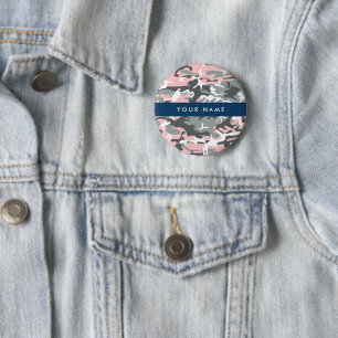 Pink und Gray Camouflage Ihr Name personalisieren Button