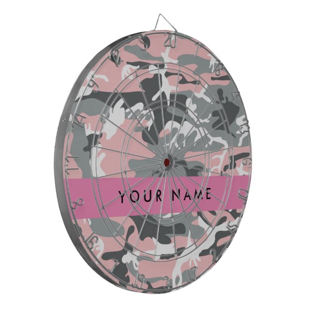 Pink und Gray Camouflage Ihr Name personalisieren Dartscheibe (Vorderseite Links)