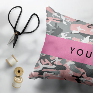 Pink und Gray Camouflage Ihr Name personalisieren Dekokissen