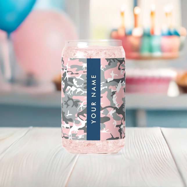 Pink und Gray Camouflage Ihr Name personalisieren Dosenglas (Insitu (Baby Party))
