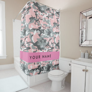 Pink und Gray Camouflage Ihr Name personalisieren Duschvorhang