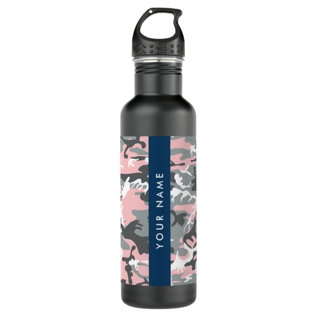 Pink und Gray Camouflage Ihr Name personalisieren Edelstahlflasche (Vorderseite)