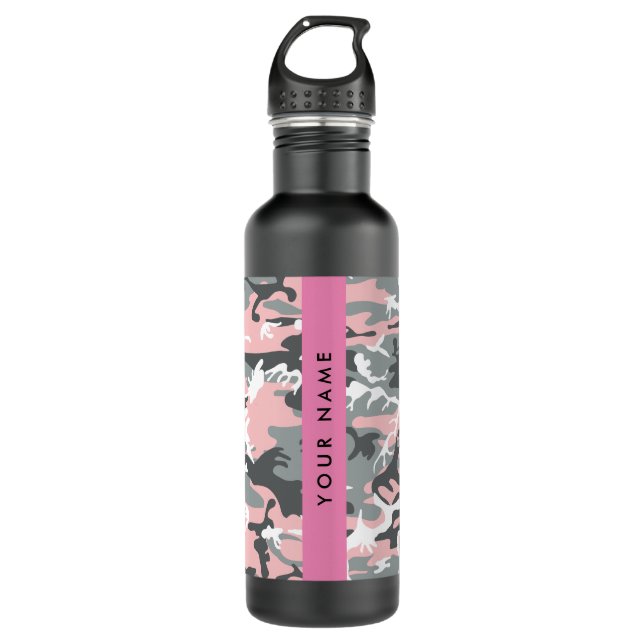 Pink und Gray Camouflage Ihr Name personalisieren Edelstahlflasche (Vorderseite)