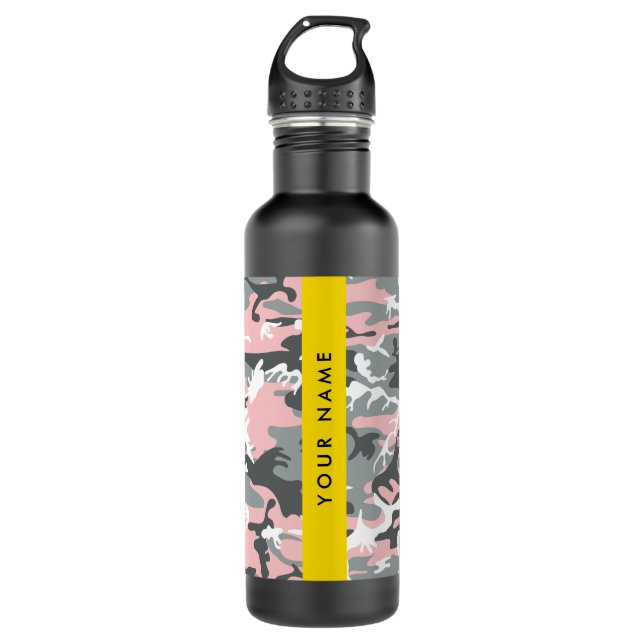 Pink und Gray Camouflage Ihr Name personalisieren Edelstahlflasche (Vorderseite)