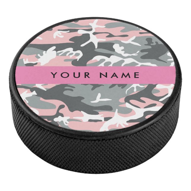 Pink und Gray Camouflage Ihr Name personalisieren Eishockey Puck (3/4)