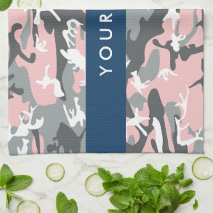Pink und Gray Camouflage Ihr Name personalisieren Geschirrtuch