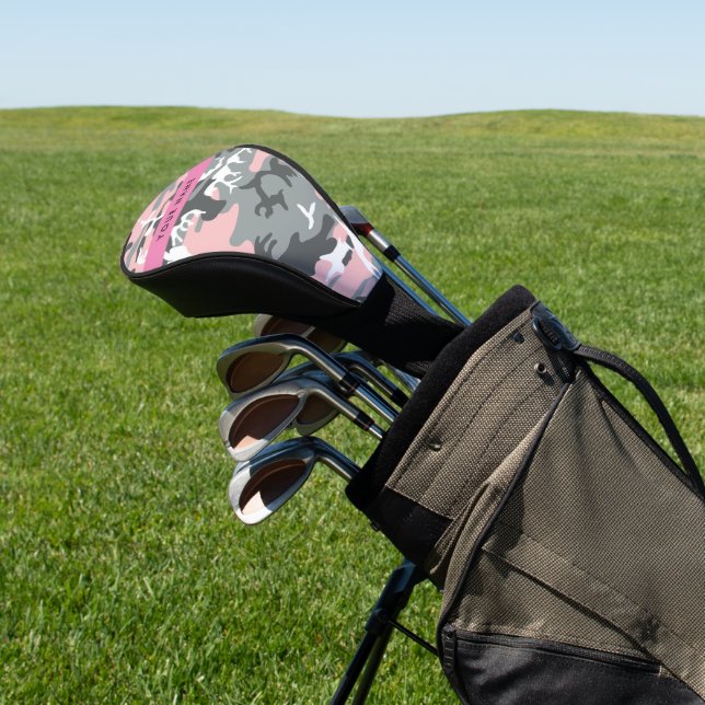 Pink und Gray Camouflage Ihr Name personalisieren Golf Headcover (In SItu)