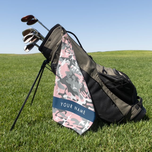 Pink und Gray Camouflage Ihr Name personalisieren Golfhandtuch (Gras)